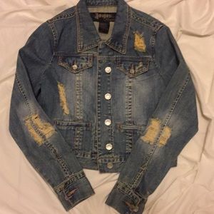 - Joujou factory distressed denim jacket large Y2K blue denim pre owned